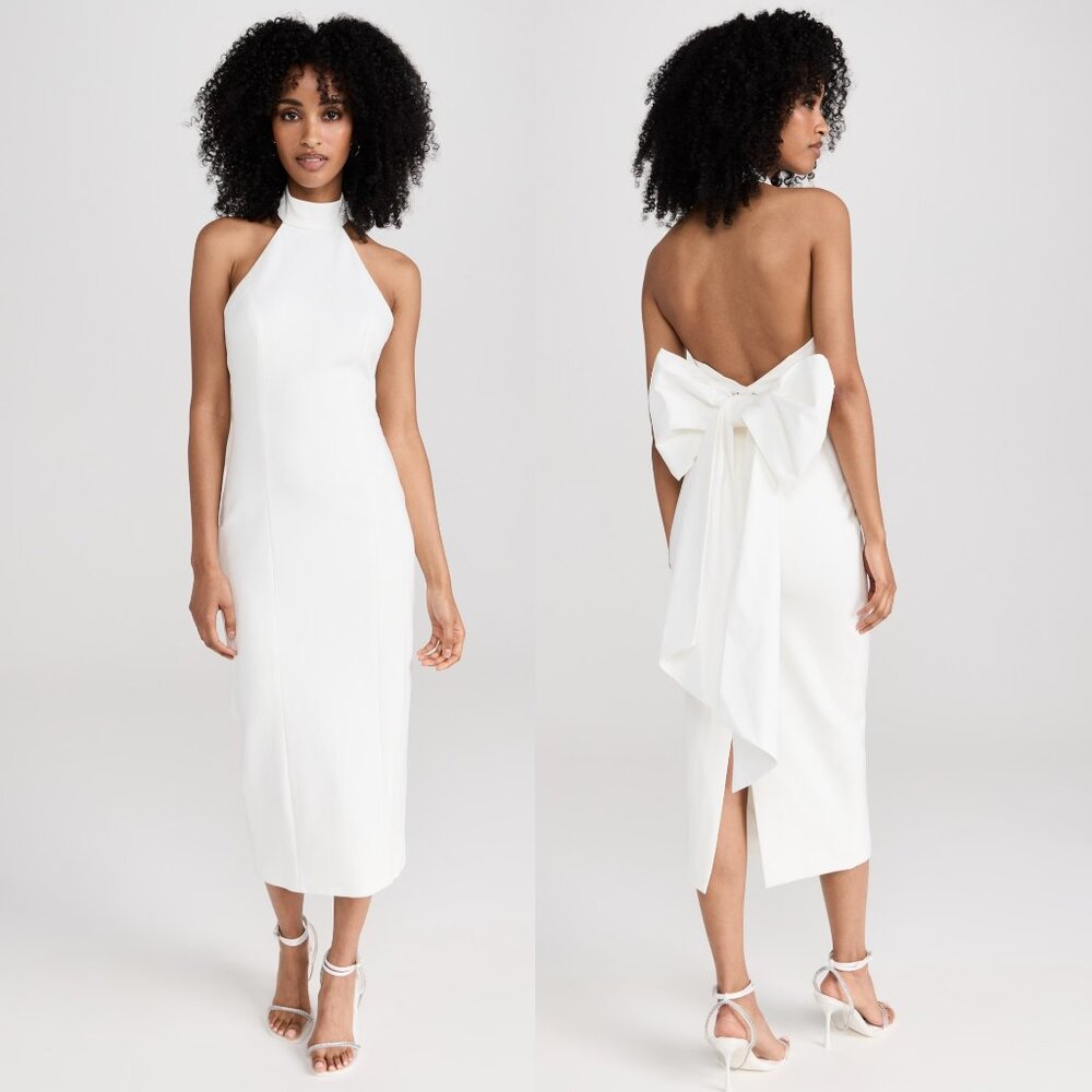 NWT ELLIATT Odori Dress, Sz Large, Ivory, Halter Neck, Low Back with Bow Accent